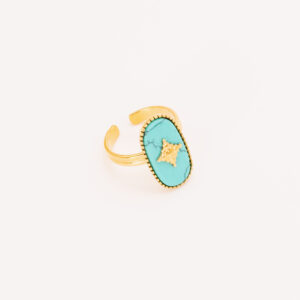 Bague Pierre Ovale à Détail Soleil Turquoise
