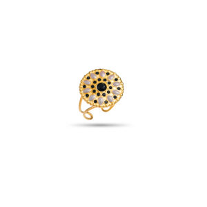 Bague Ronde Rosace colorée à strass noire