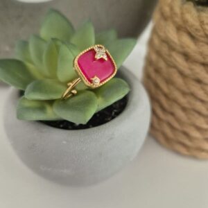 Bague acier inoxydable rose avec strass