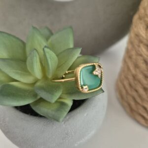 Bague en acier inoxydable vert avec strass