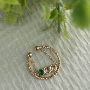 Bague double rang strass vert